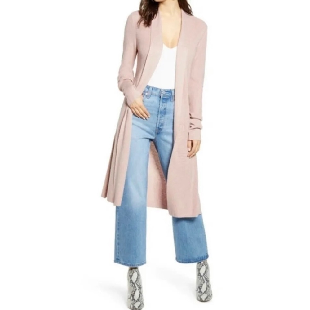 Leith Womens Sz S Dusty Pink Long Duster Cardigan Sweater